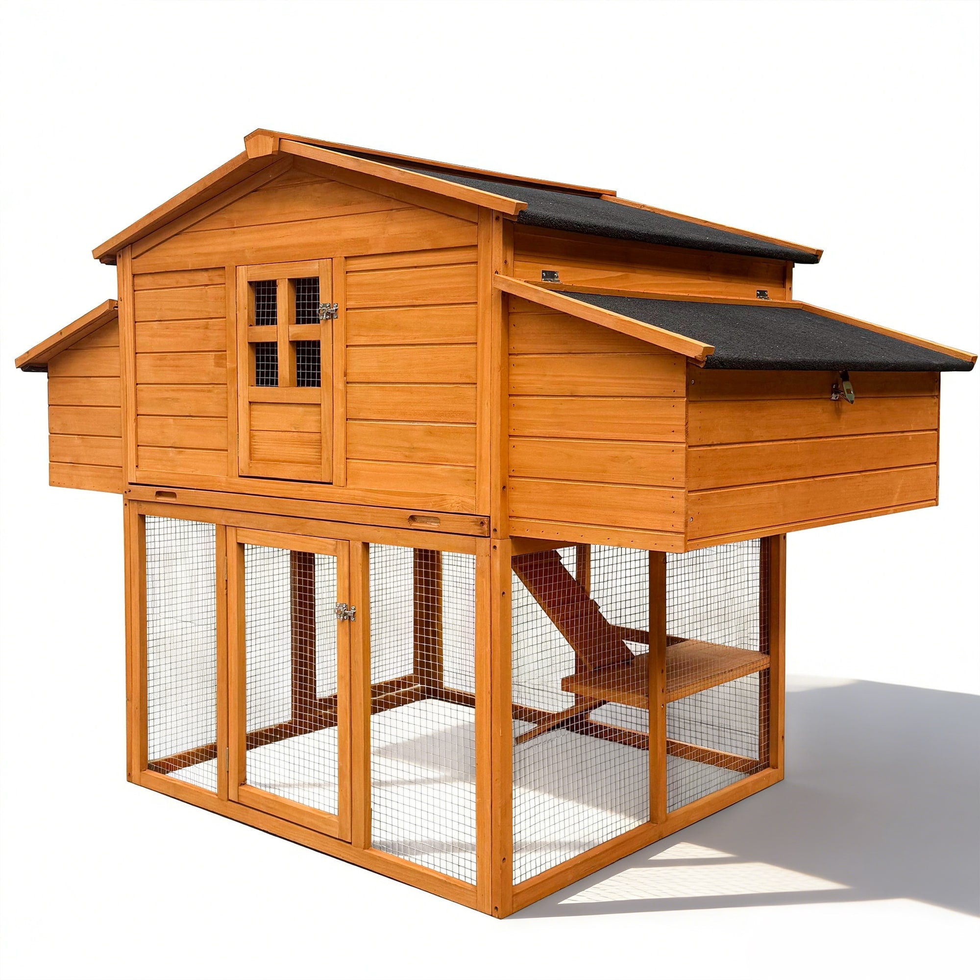 Chicken House For Outdoor With Two Nesting Box Leakproof Pull On Tray And Uv Resistant Roof Panel