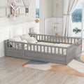 Childrens Full Size Floor Bed Frame With Fence Grey