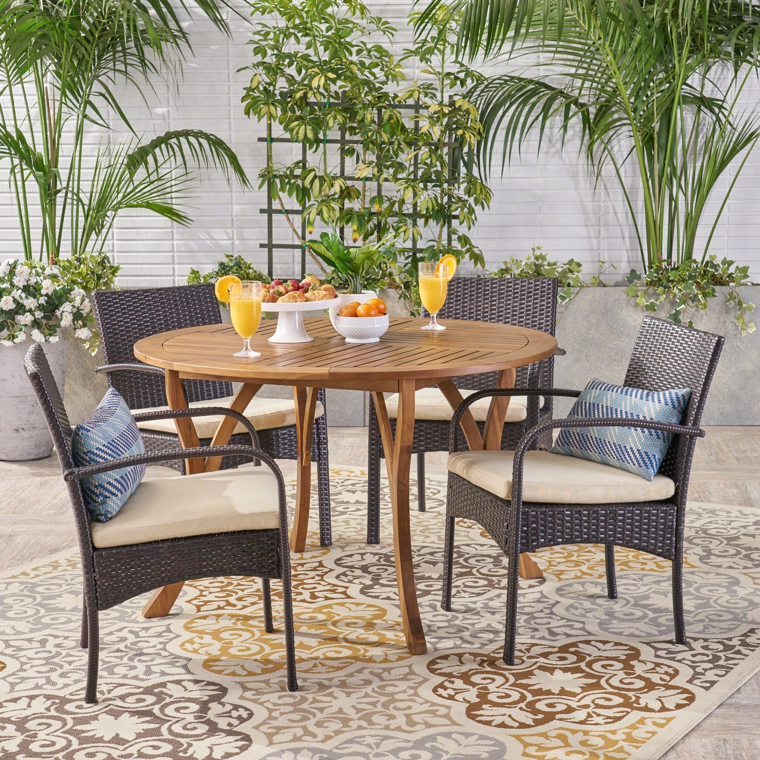 Chilton Outdoor 5 Piece Acacia Wood And Wicker Dining Set By Christopher Knight Home