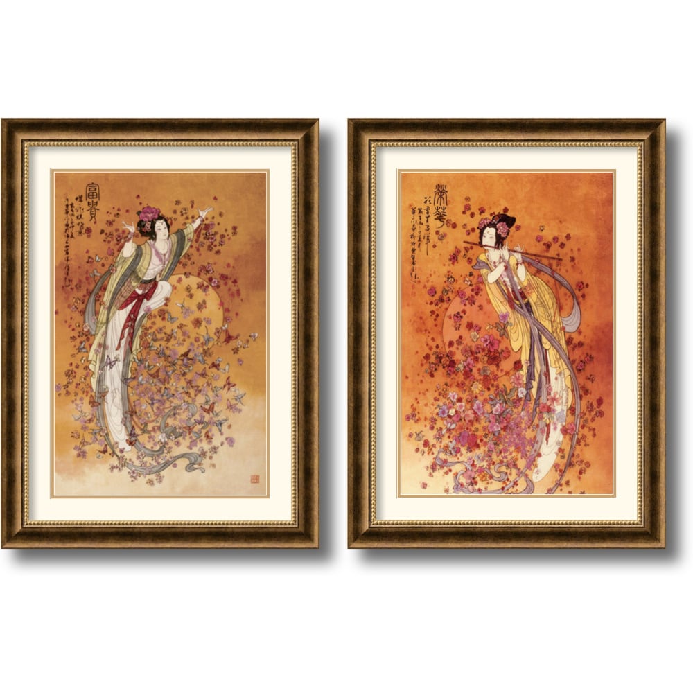 Framed Art Print Wealth Prosperity Set Of 2 By Chinese 24 X 32 Inch Each