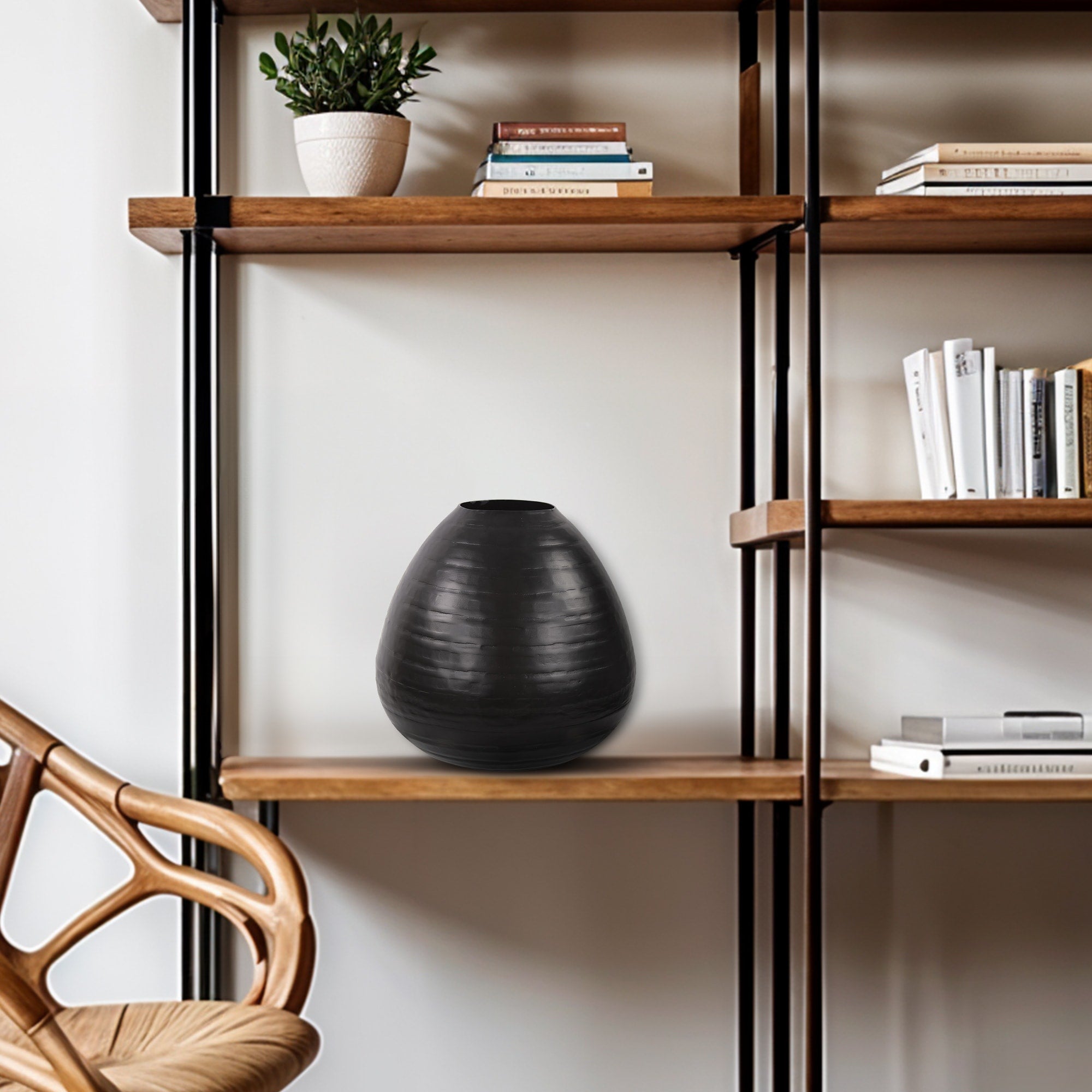 Chiseled Black Teardrop Vase Medium 13H X 13W X 13D