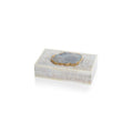 Chiseled Mango Wood Bone Decorative Box With Agate Stone
