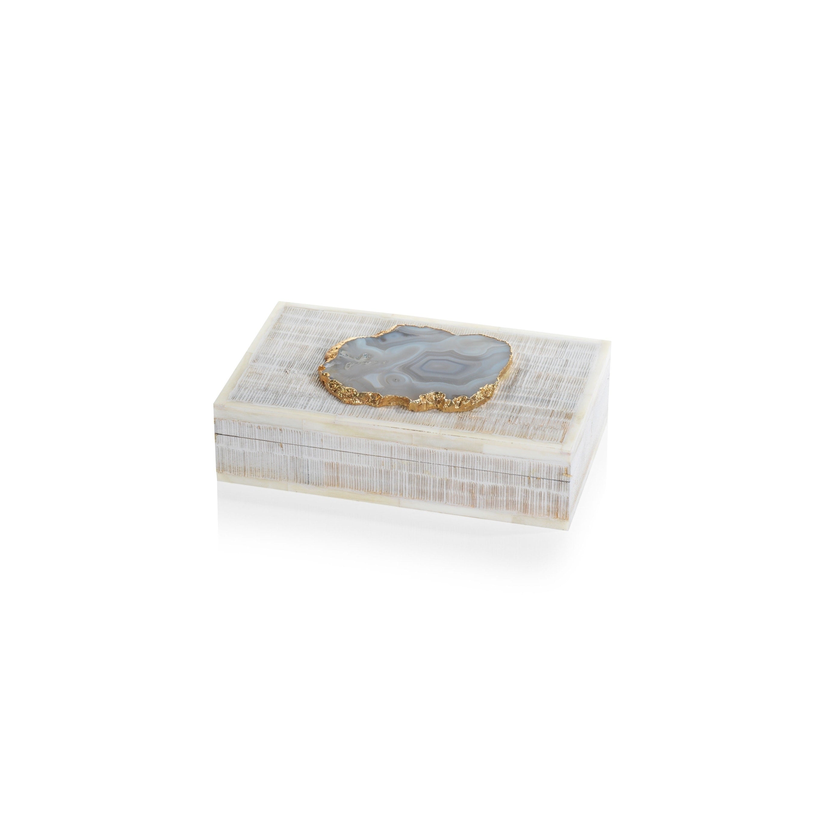 Chiseled Mango Wood Bone Decorative Box With Agate Stone