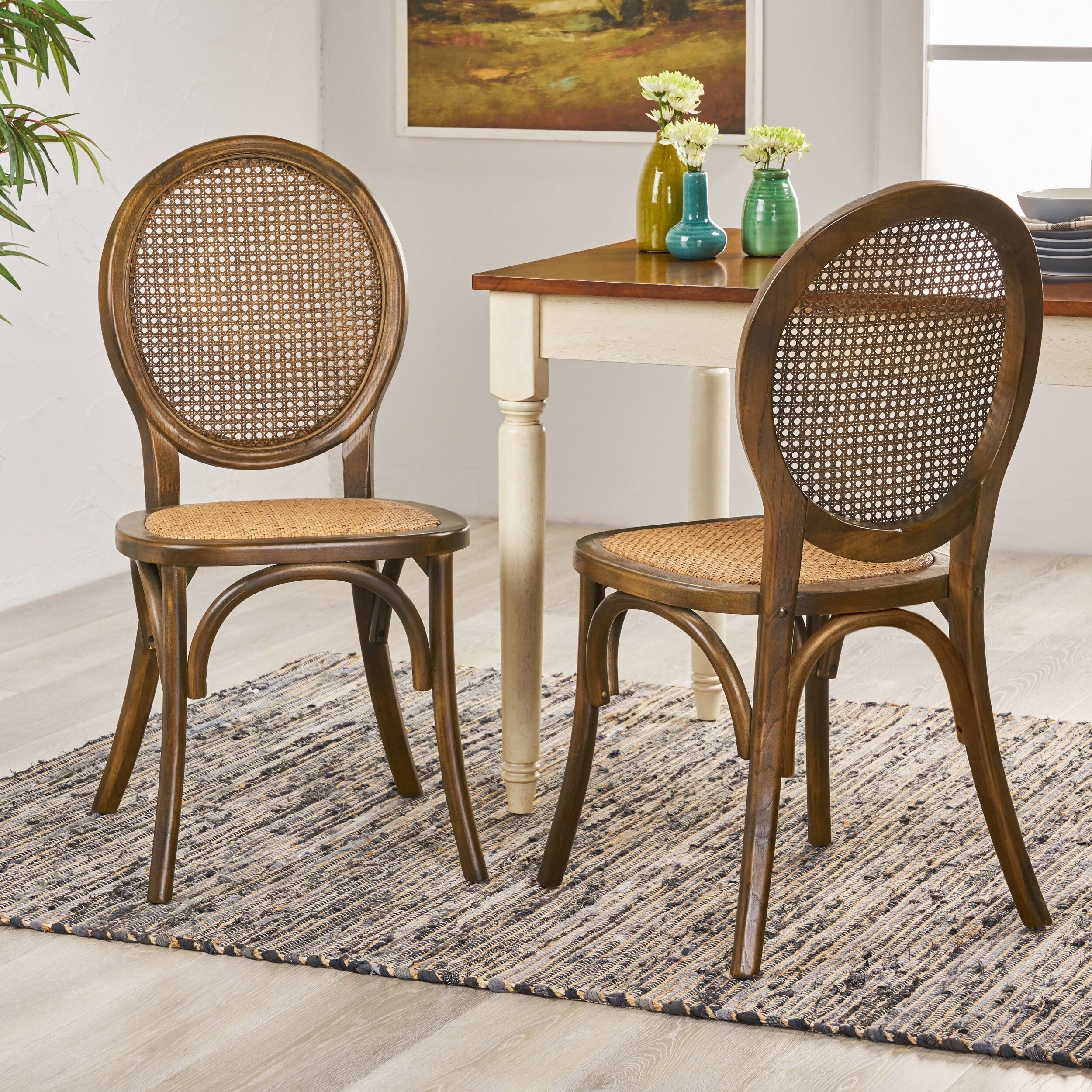 Chittenden Elm Wood And Rattan Dining Chair With Rattan Seat Set Of 2 By Christopher Knight Home