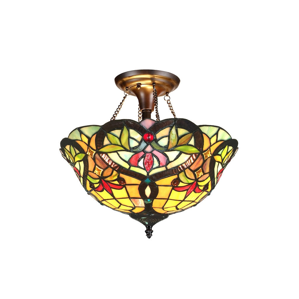 Chloe Bertram Collection Tiffany Style Victorian Design 2 Light Dark Antique Bronze Semi Flush Mount