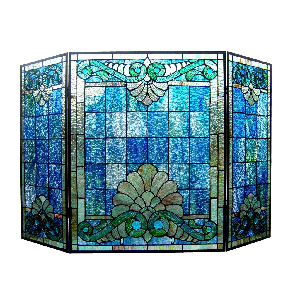 Chloe Tiffany Style Victorian Design 3 Panel Fireplace Screen
