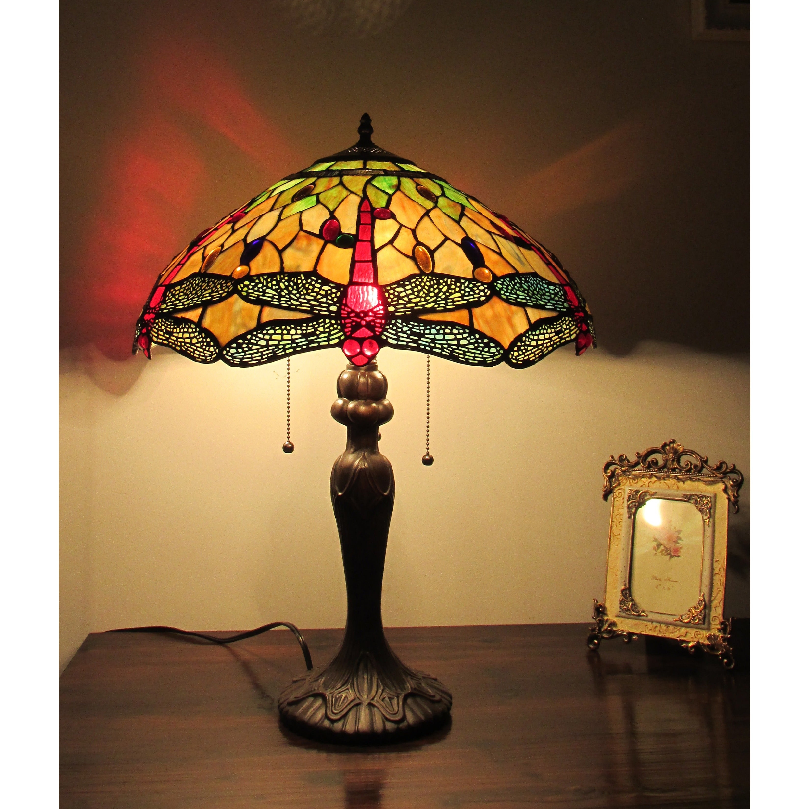 Chloe Tiffany Style Dragonfly Design 3 Light Table Lamp