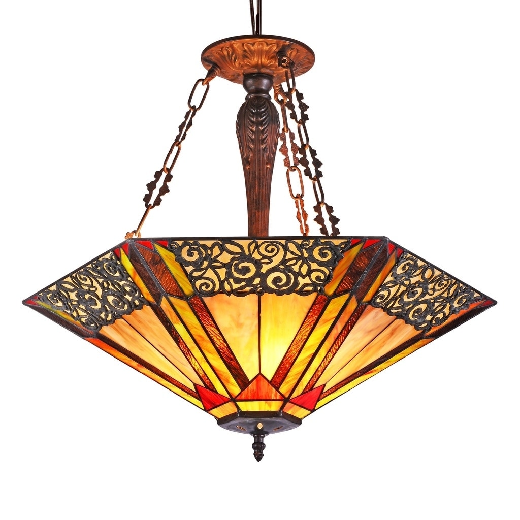 Chloe Evelyn Collection Tiffany Style 3 Light Dark Antique Bronze Pendant Multi Color