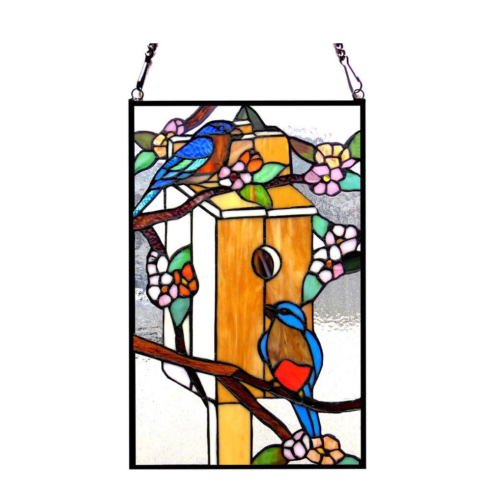 Chloe Tiffany Style Birdhouse With Birds Design Stained Glass Window Panel M