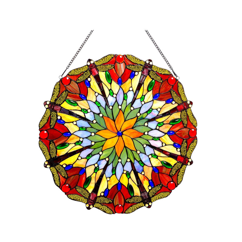 Chloe Tiffany Style Dragonfly Design Stained Glass Window Panel Suncatcher M
