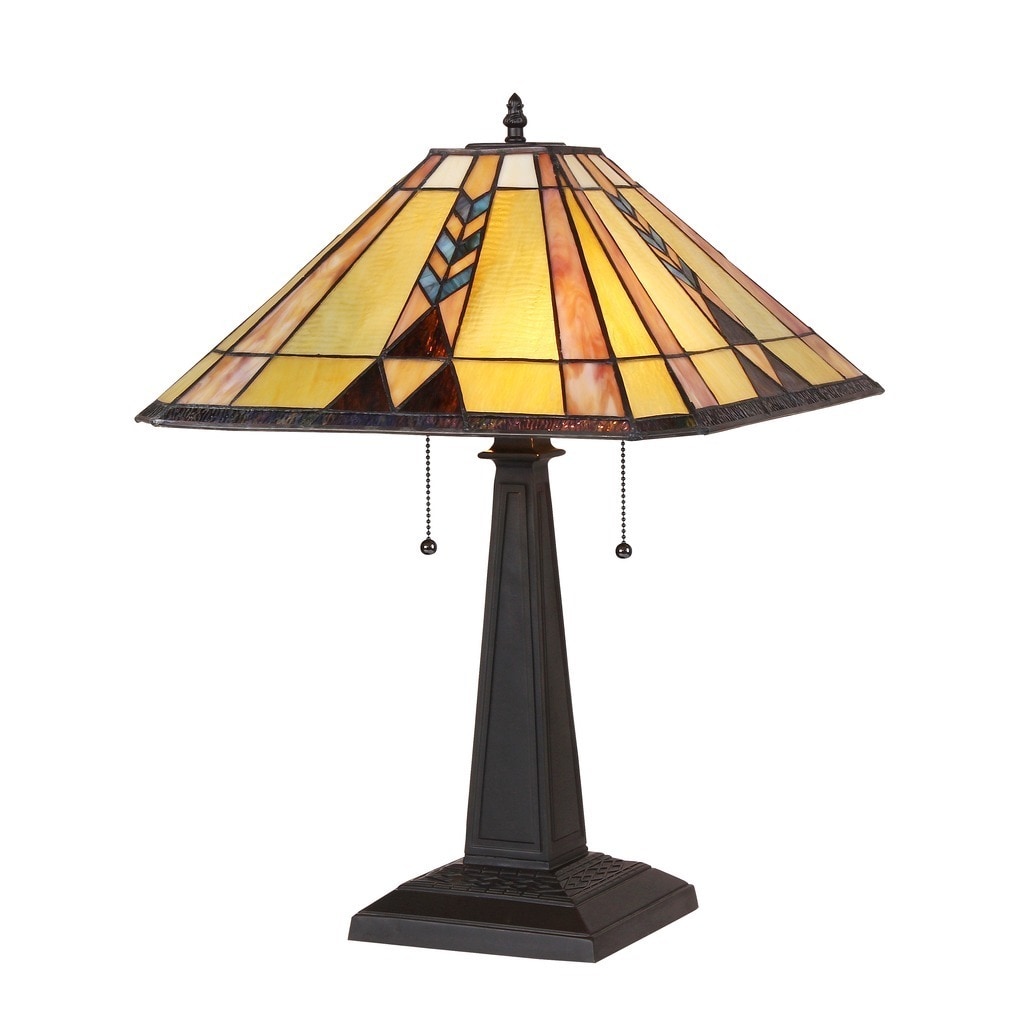 Tiffany Style Mission Design 2 Light Bronze Table Lamp