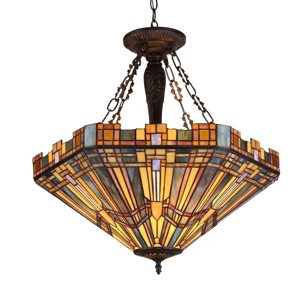 Chloe Tiffany Style Mission Design 3 Light Inverted Pendant