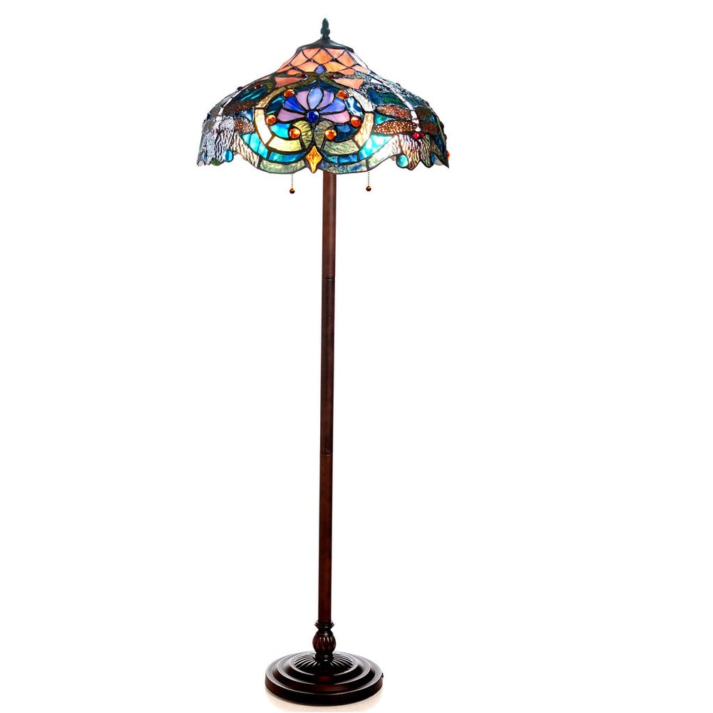 Chloe Tiffany Style Victorian Dragonfly Design 2 Light Bronze Floor Lamp
