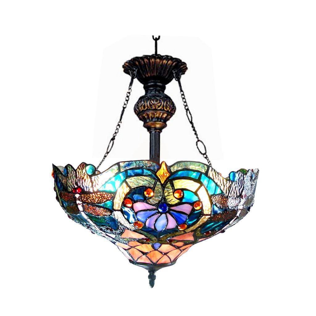 Chloe Tiffany Style Victorian Dragonfly Design 2 Light Bronze Inverted Pendant
