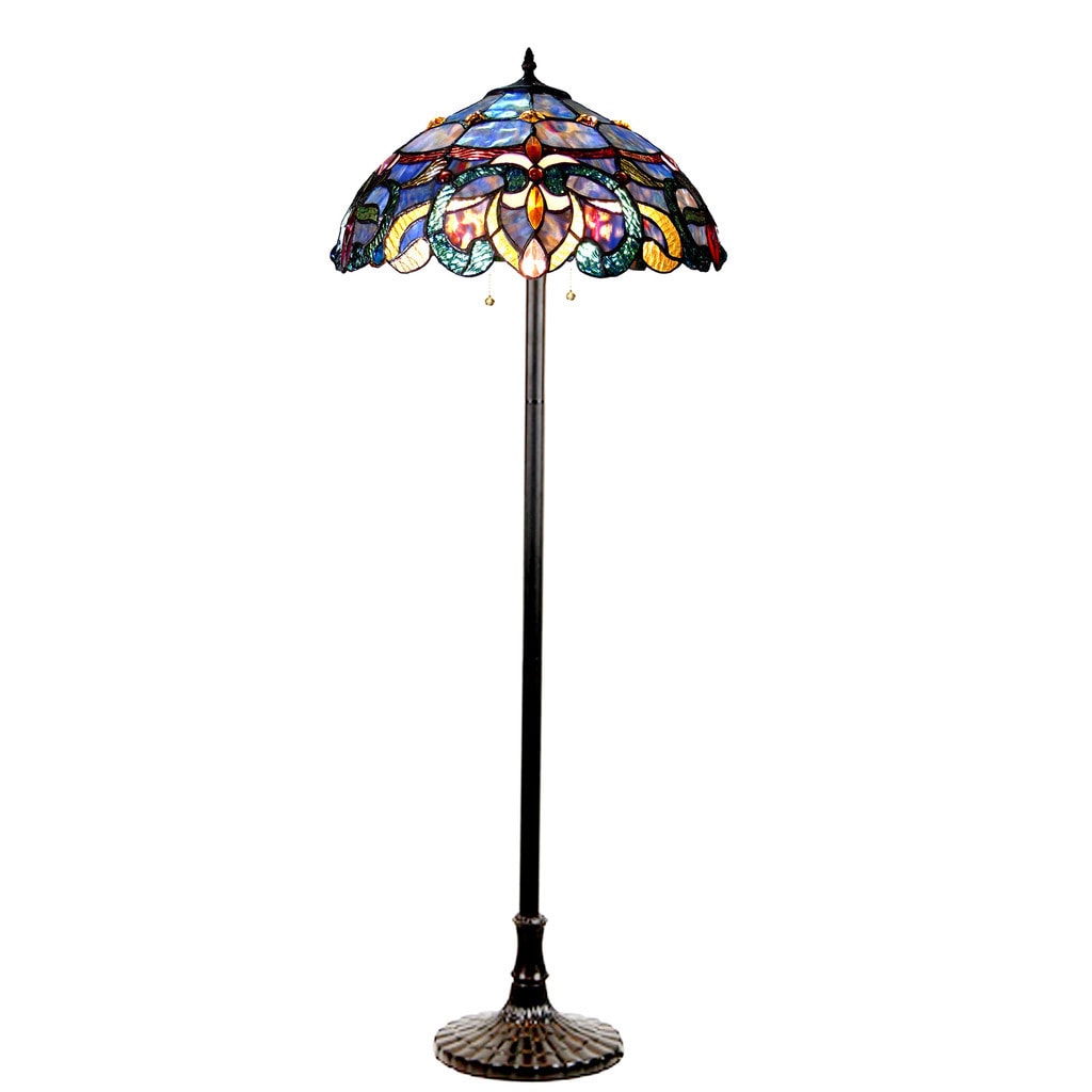 Nora Tiffany Style Floral Design 2 Light Dark Antique Bronze Floor Lamp