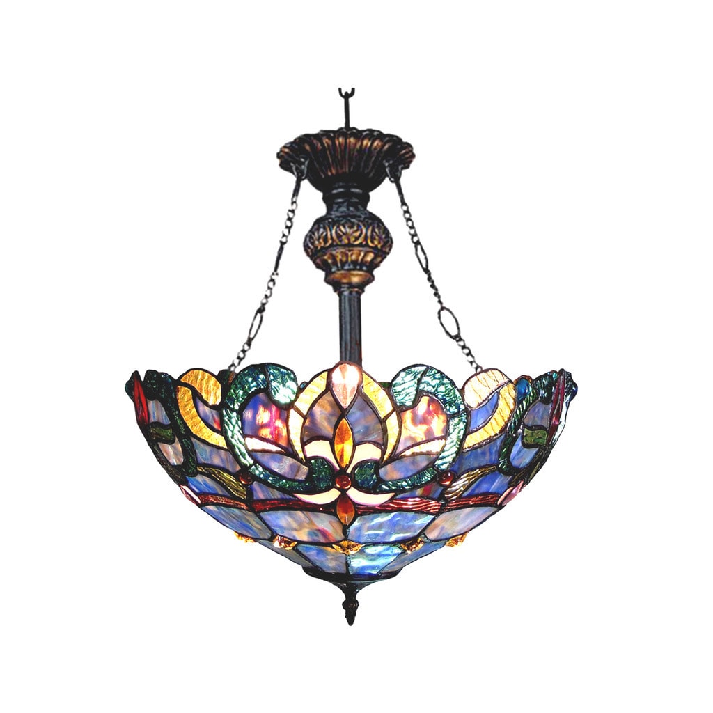 Chloe Nora Collection Tiffany Style Victorian Design 2 Light Dark Antique Bronze Inverted Pendant