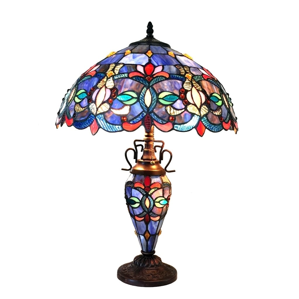 Chloe Tiffany Style Double Lit 2 1 Light Dark Bronze Table Lamp