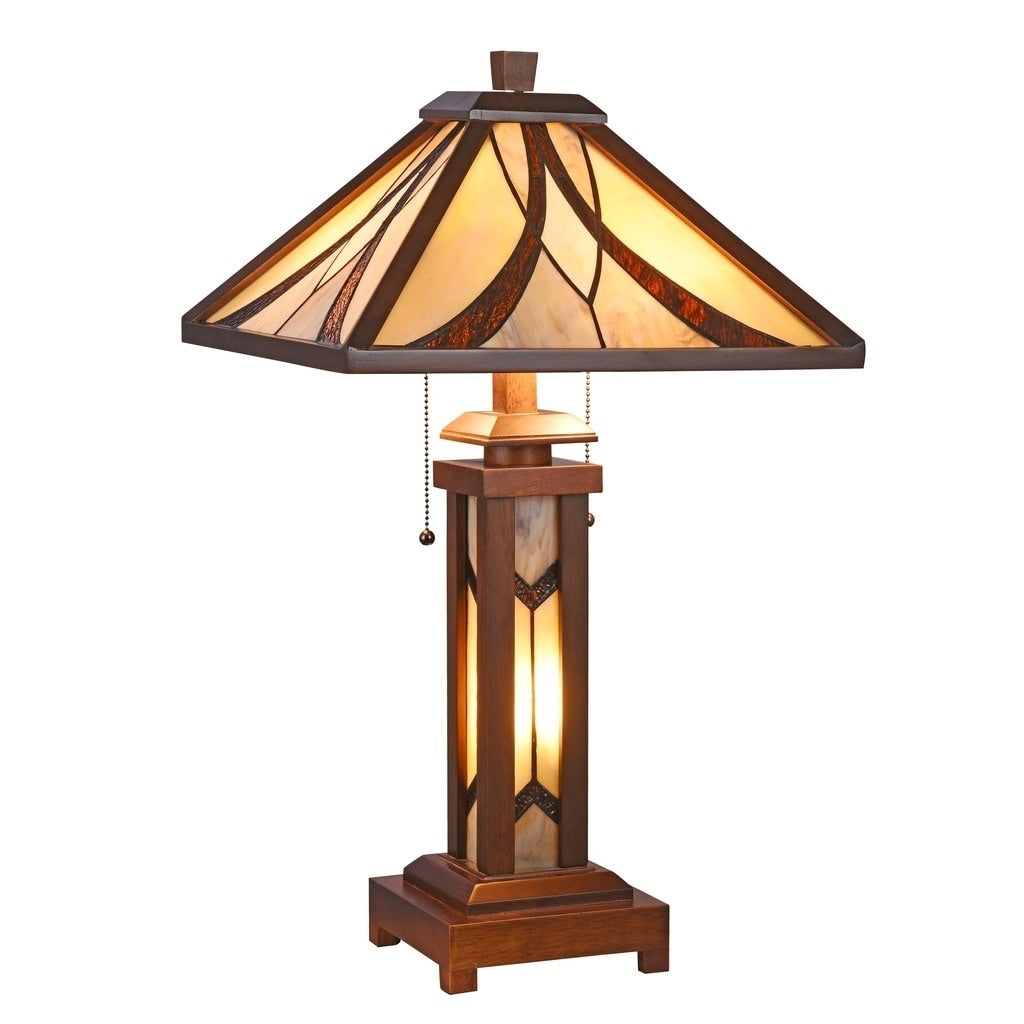 Tiffany Style 2 1 Light Double Lit Dark Walnut Table Lamp
