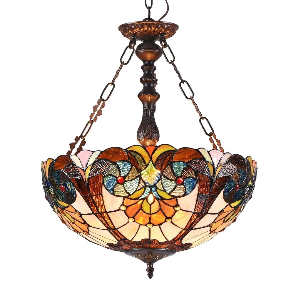 Chloe Tiffany Style 2 Light Dark Bronze Art Glass Inverted Pendant
