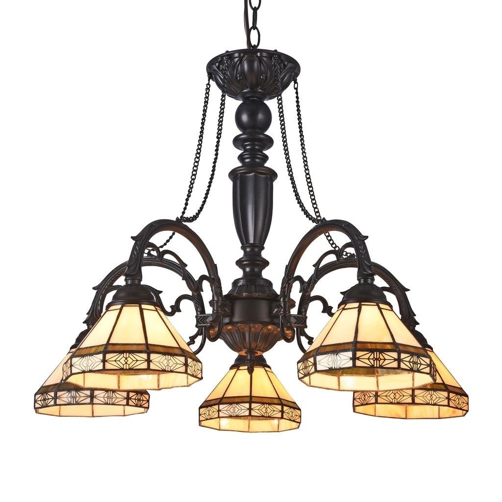 Chloe Tiffany Style 5 Light Blackish Bronze Art Glass Chandelier