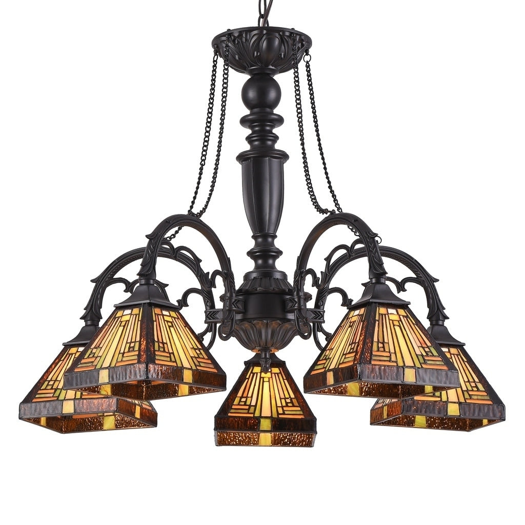 Chloe Tiffany Style 5 Light Blackish Bronze Art Glass Chandelier