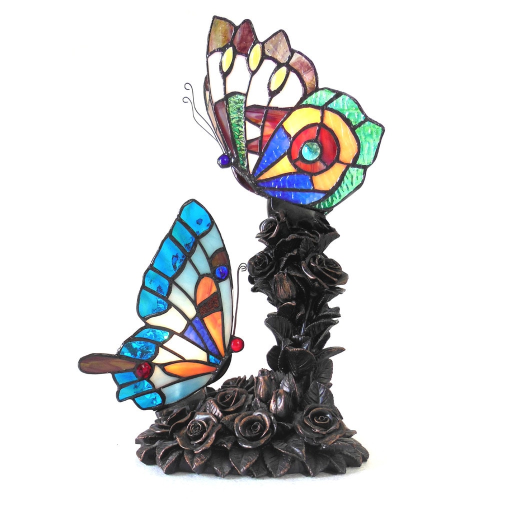 Chloe Tiffany Style Butterfly Design 2 Light Bronze Table Lamp