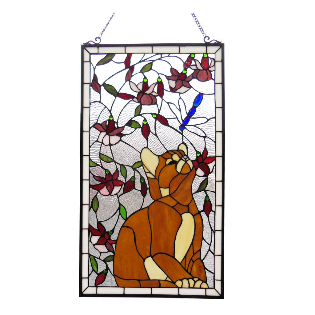 Chloe Tiffany Style Cat And Dragonfly Design Window Panel M