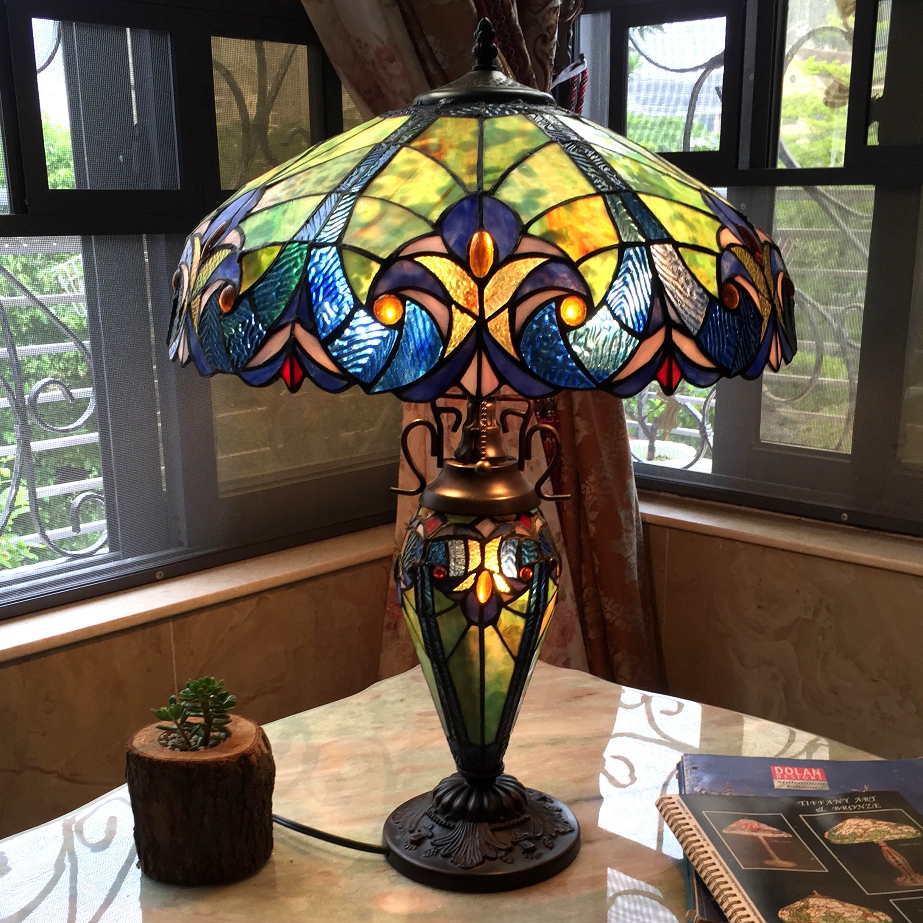Chloe Tiffany Style Double Lit 2 And 1 Light Table Lamp