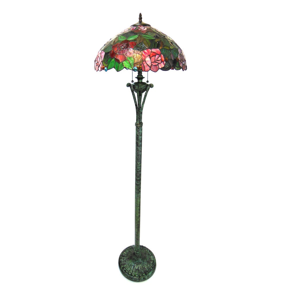 Chloe Tiffany Style Floral Design 2 Light Antique Bronze Floor Lamp