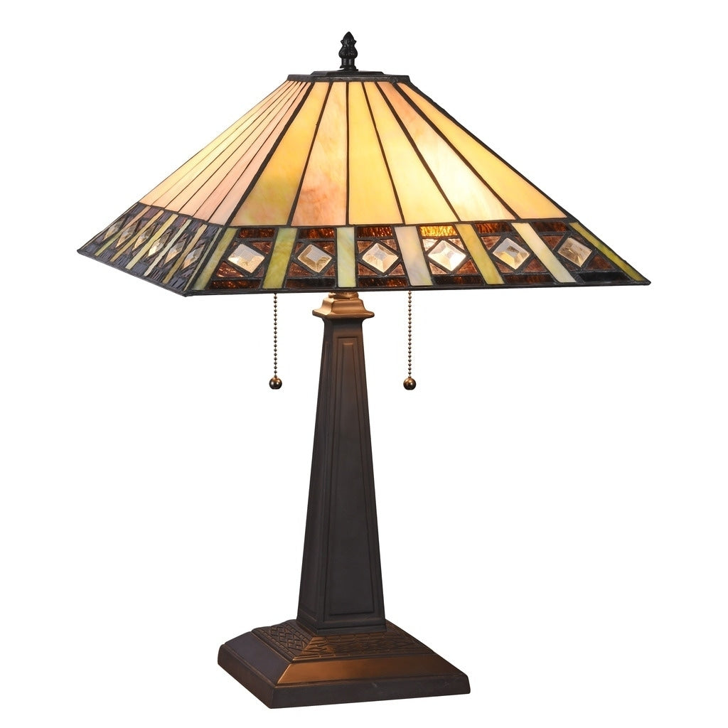 Chloe Tiffany Style Mission Design 2 Light Blackish Bronze Table Lamp
