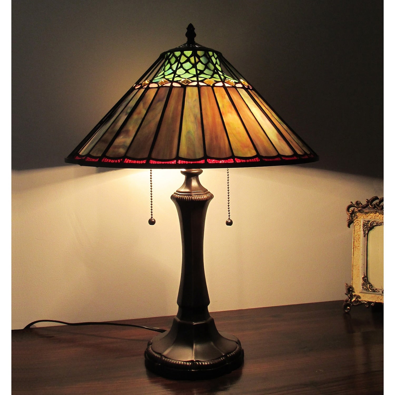 Chloe Tiffany Style Mission Design 2 Light Dark Bronze Table Lamp