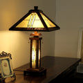 Chloe Tiffany Style Mission Design Double Lit 2 1 Light Dark Walnut Table Lamp