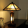 Chloe Tiffany Style Mission Design Double Lit 2 1 Light Dark Walnut Table Lamp