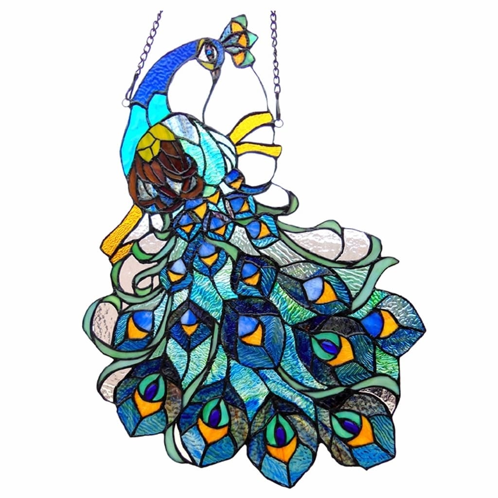 Chloe Tiffany Style Peacock Design Window Panel Suncatcher