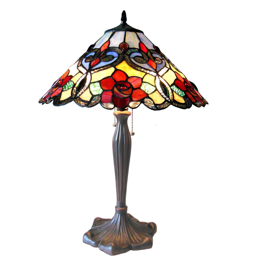 Tiffany Style Rose Floral Design 2 Light Antique Bronze Table Lamp