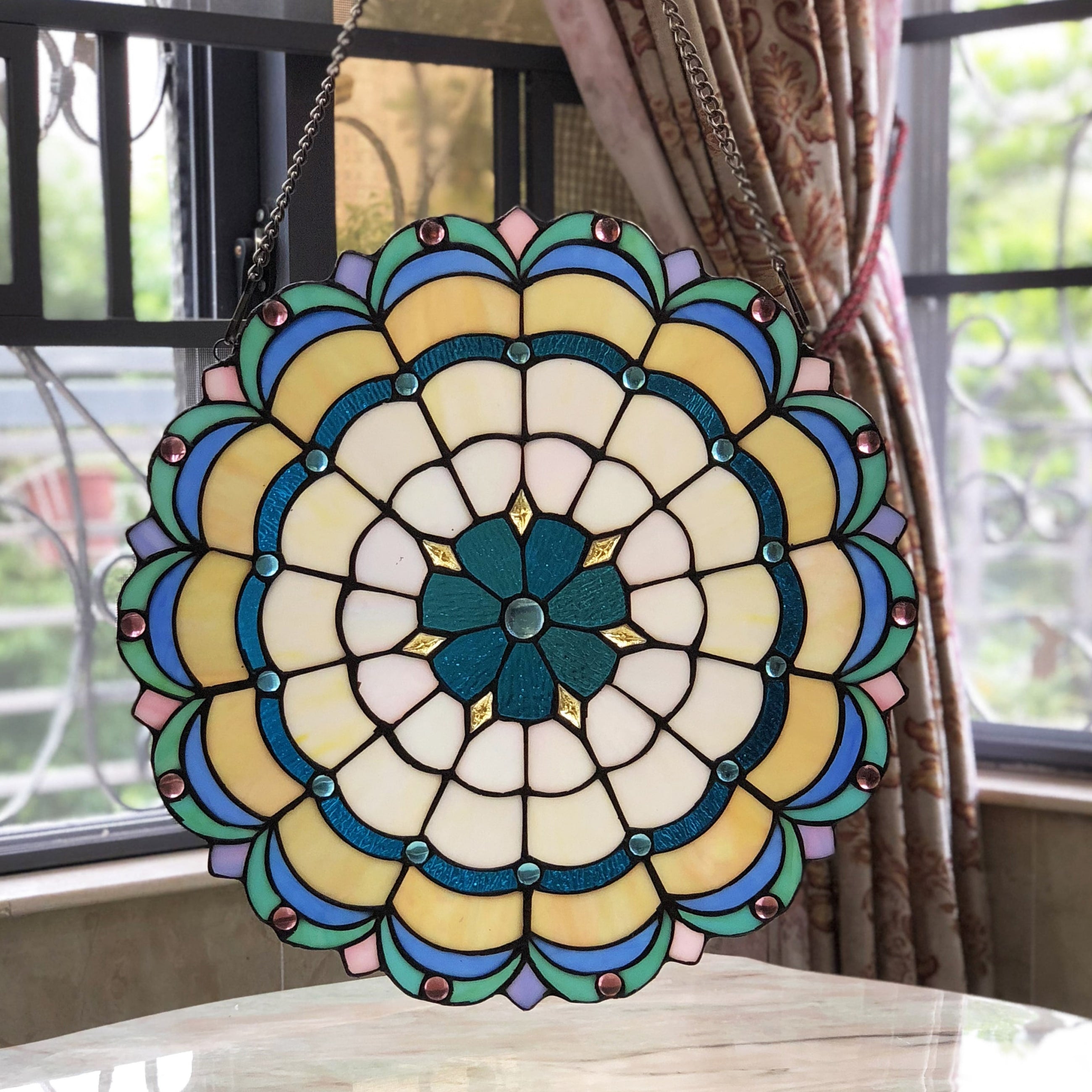 Chloe Tiffany Style Round Stained Glass Window Panel
