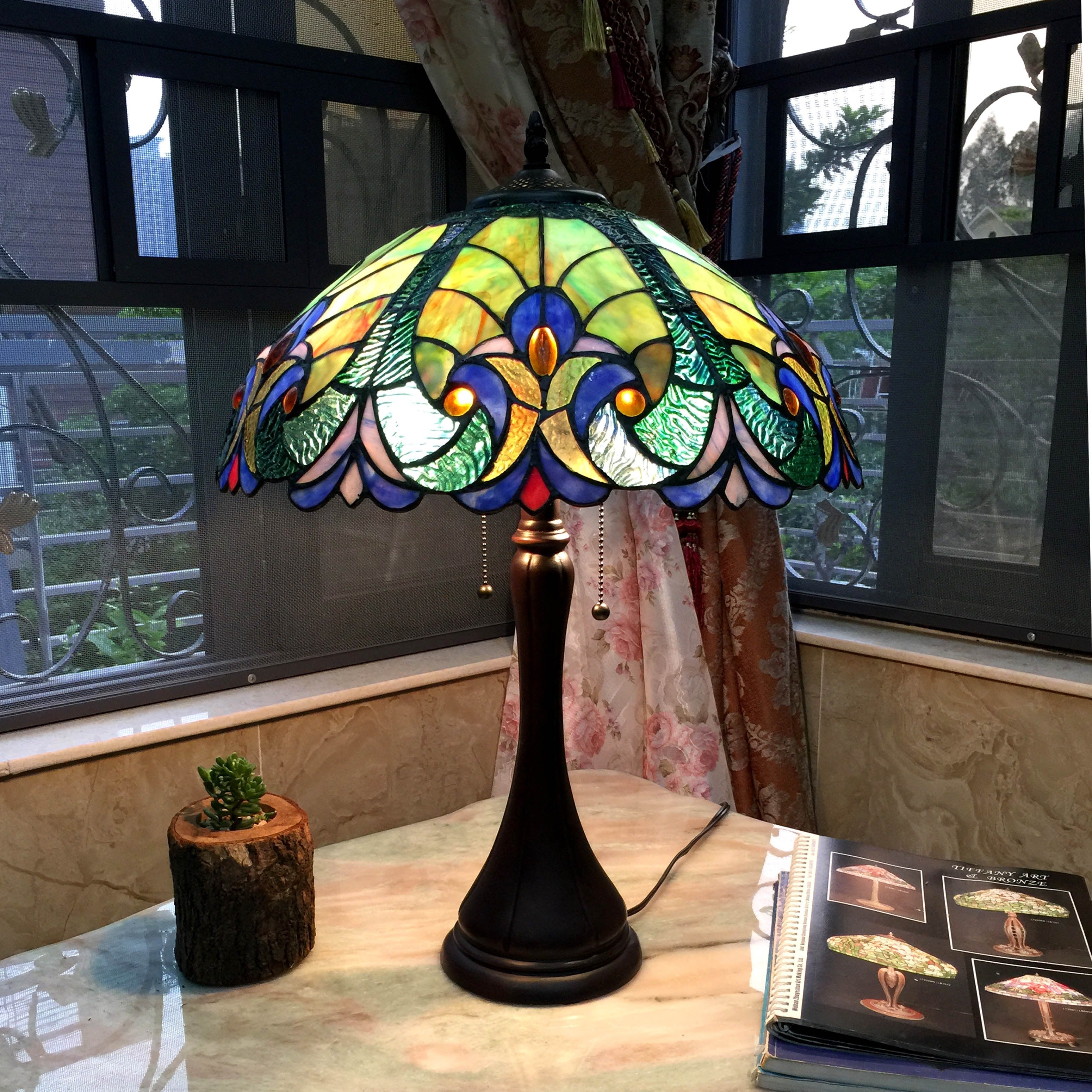 Chloe Tiffany Style Victorian Design 2 Light Dark Bronze Table Lamp