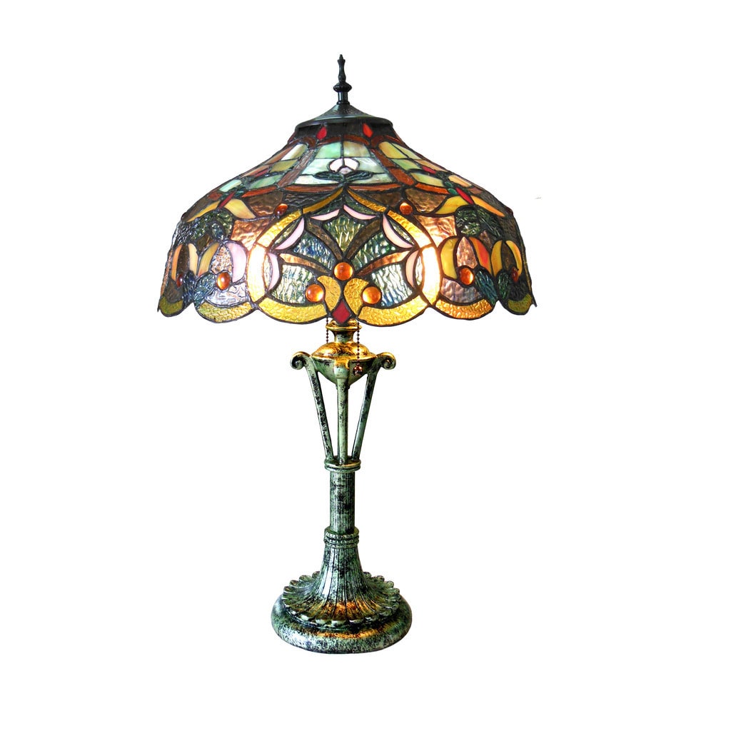 Chloe Tiffany Style Victorian Design 2 Light Textured Green Table Lamp