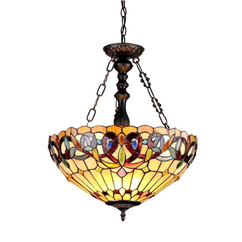Copper Grove Cardrona Tiffany Style Victorian Design 3 Light Inverted Pendant