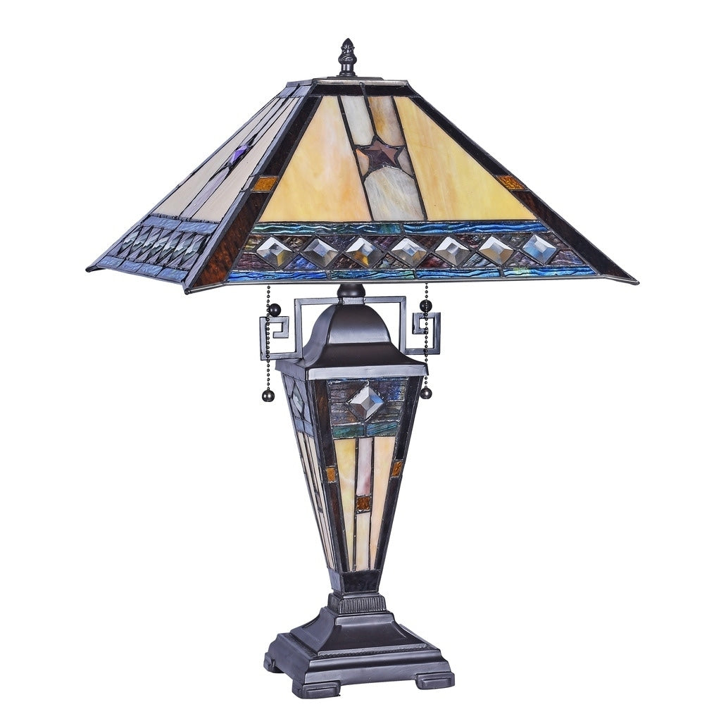 Chloe Tristan Collection Tiffany Style 2 1 Light Blackish Bronze Double Lit Table Lamp
