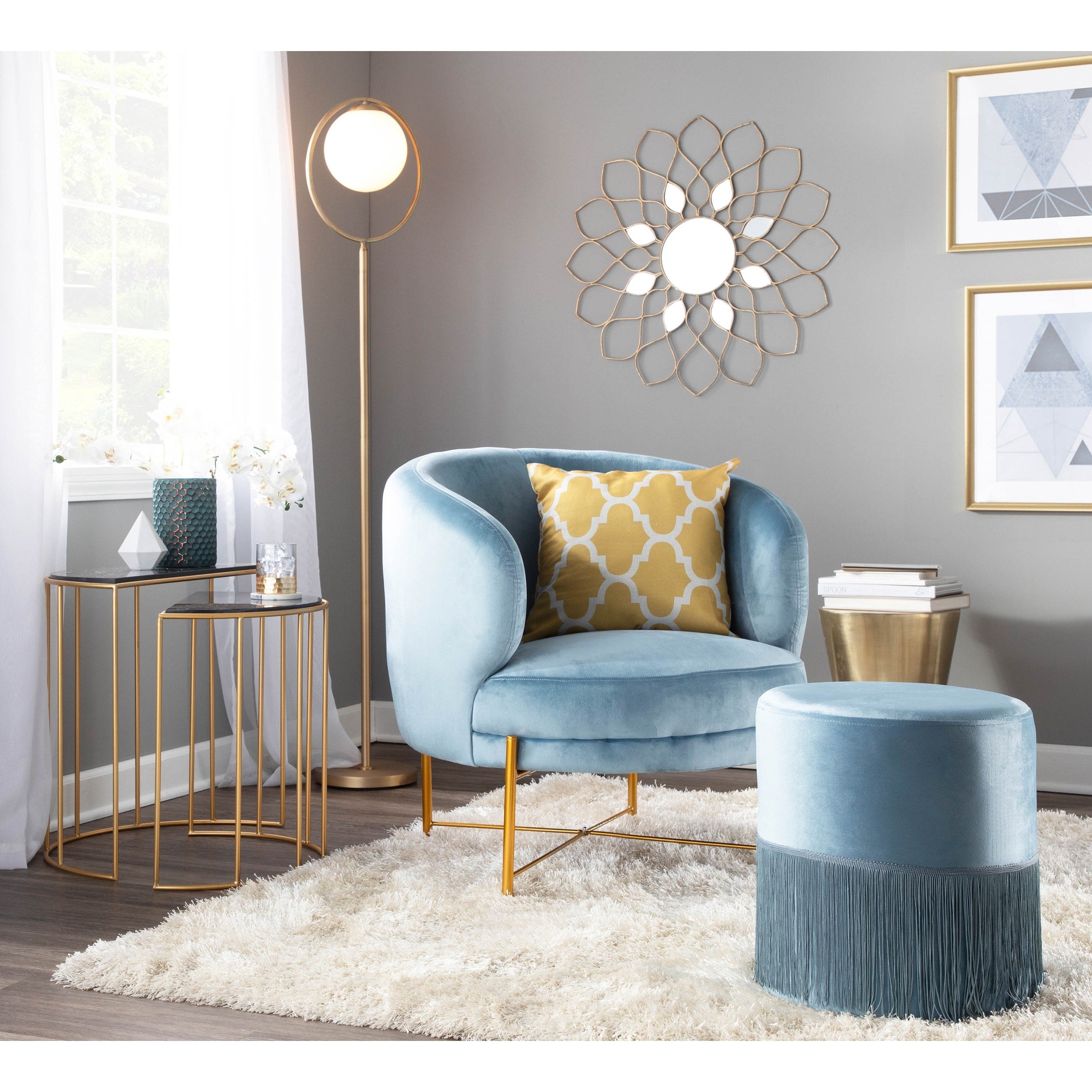 Chloe Accent Chair In Velvet Gold Metal N A