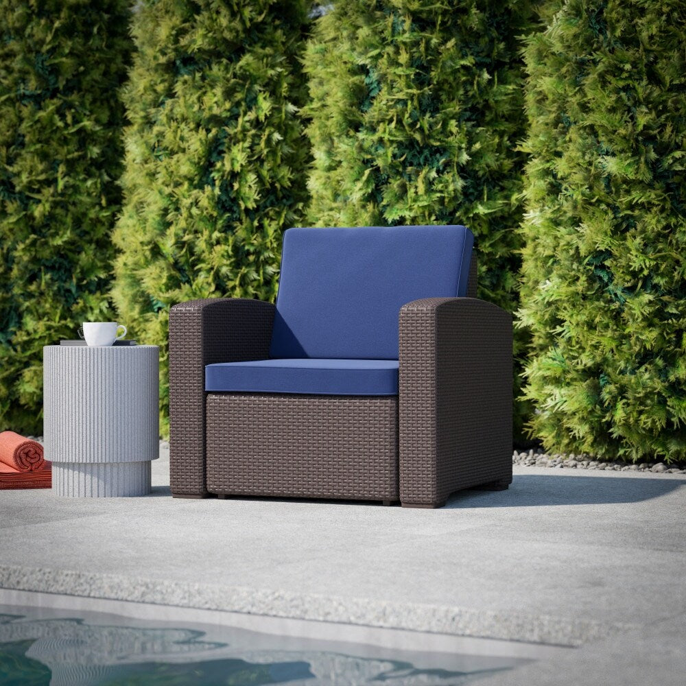 Faux Rattan Chair With All Weather Cushion