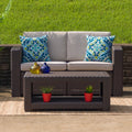 Chocolate Brown Faux Rattan Loveseat With All Weather Cushions
