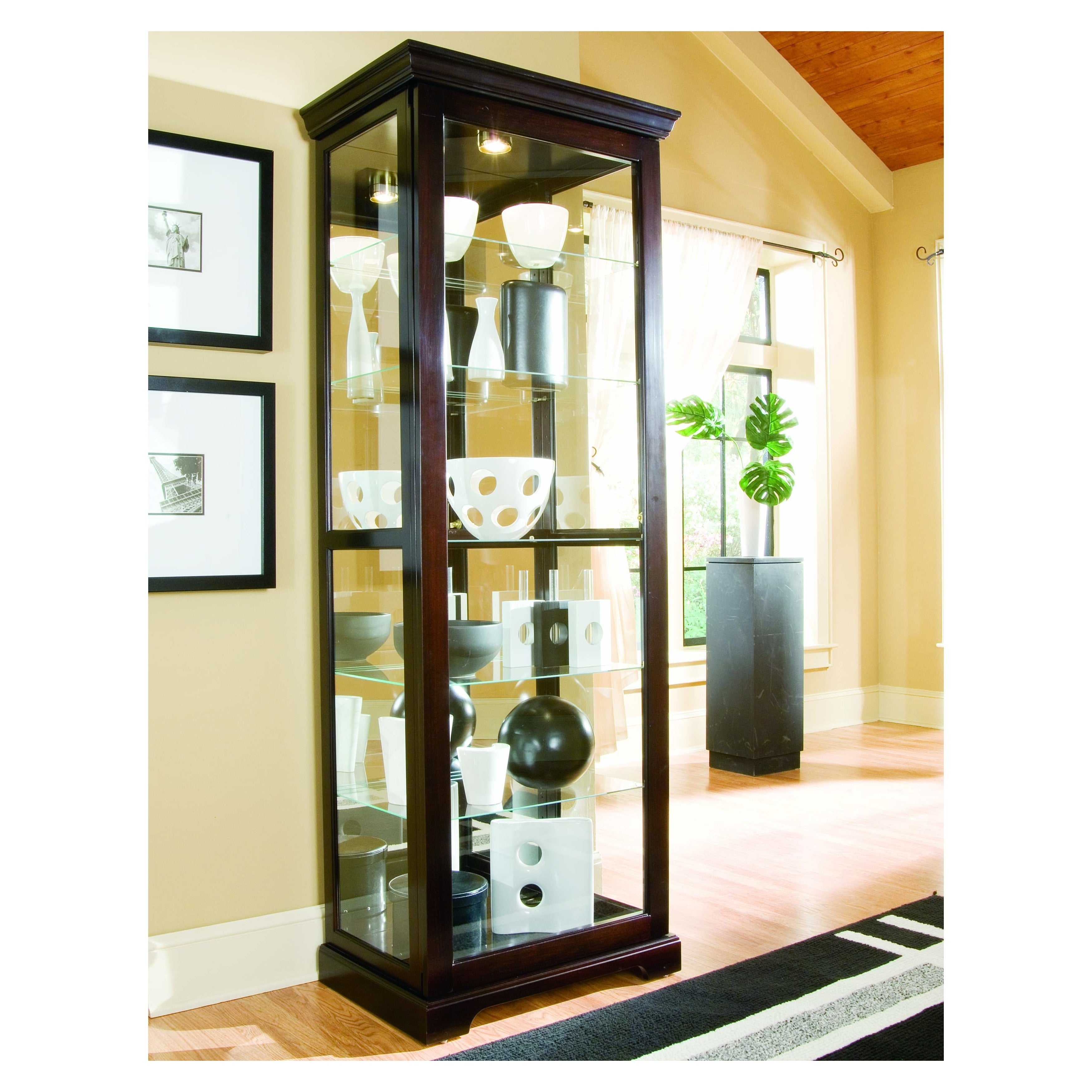 Chocolate Cherry Ii Finish Two Way Sliding Door Curio Cabinet