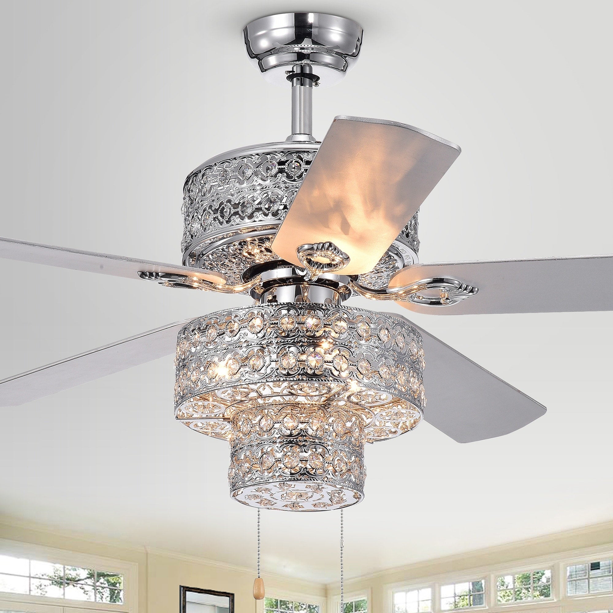 Empire Trois 5 Blade Silver Chandelier Ceiling Fan 52 Inch With Remote Control