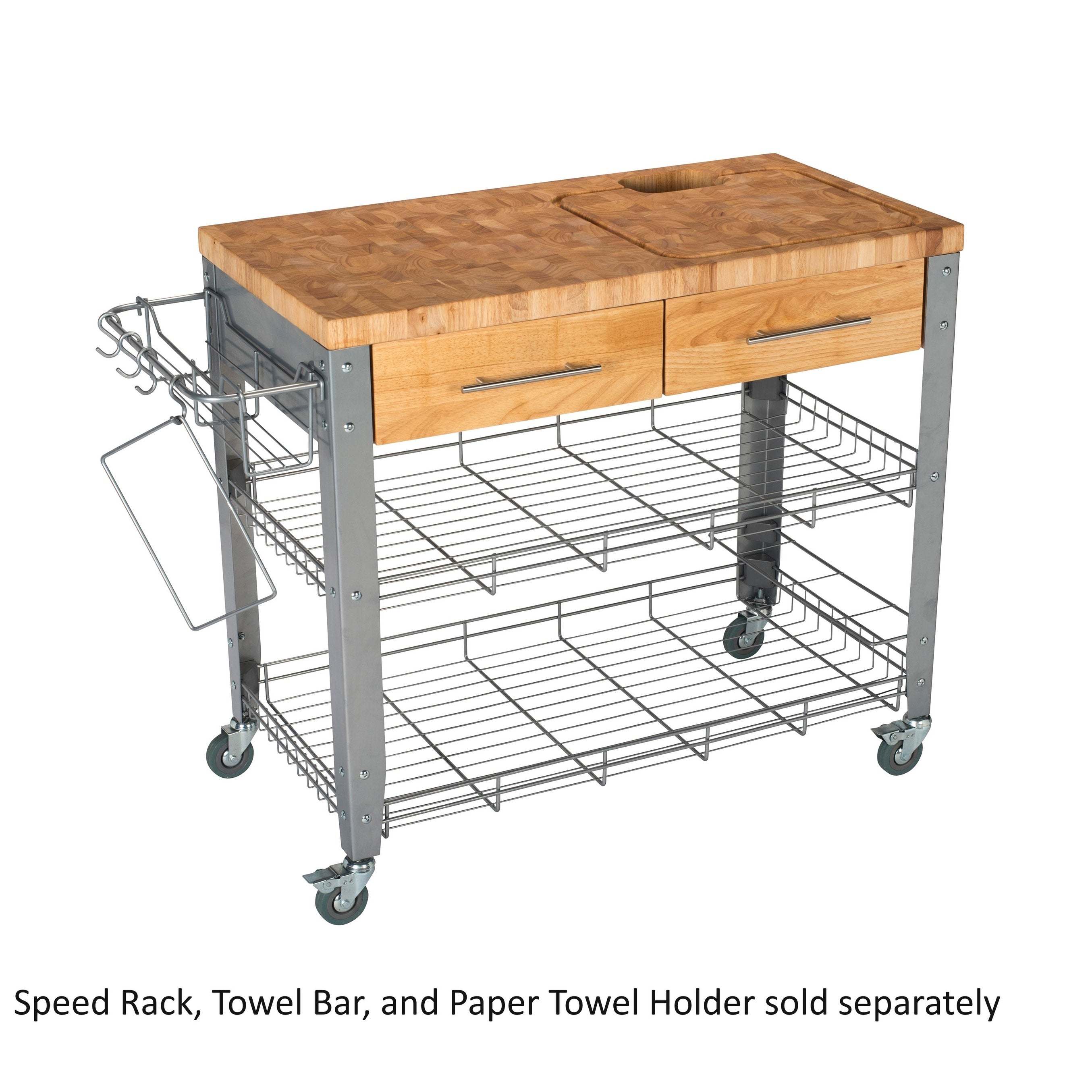 Chris And Chris Stadium Natural Hardwood Steel Kitchen Work Station