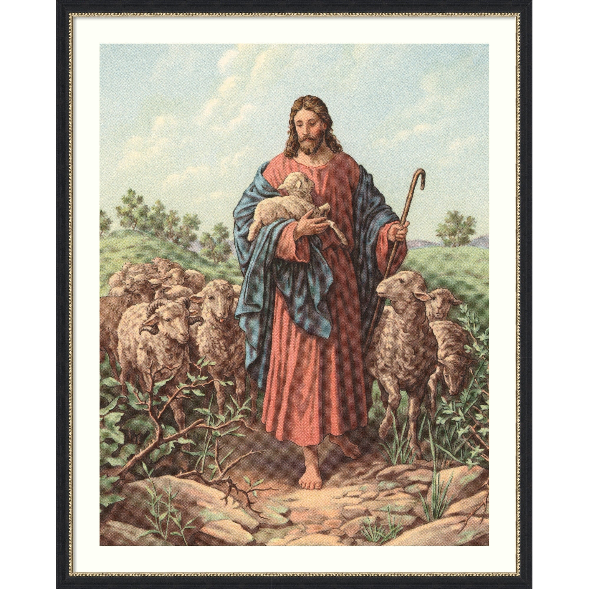 Christ As Good Shepherd 1929 By American School Wood Framed Wall Art Print
