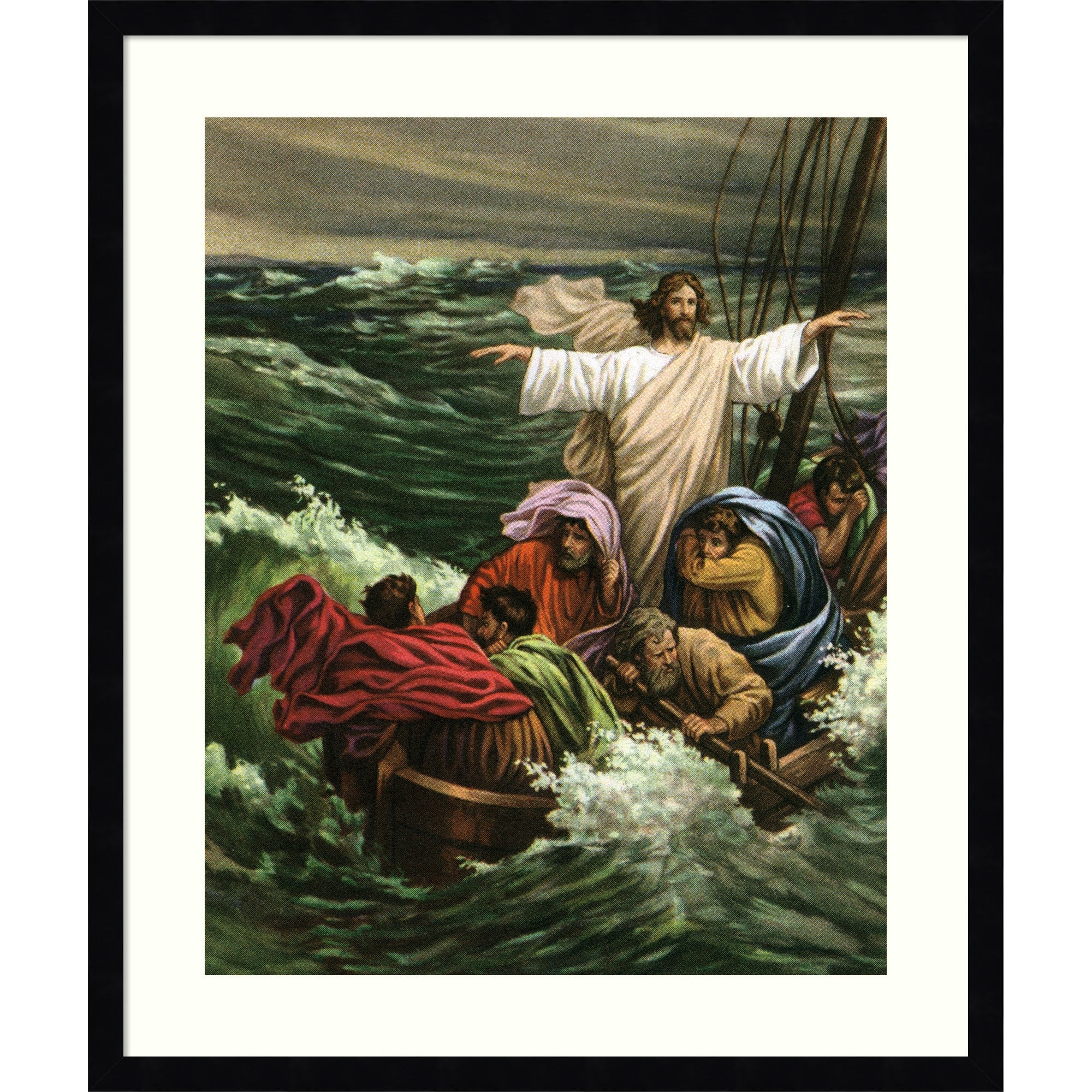 Christ Calming Storm Sea Galilee By American School Wood Framed Wall Art Print