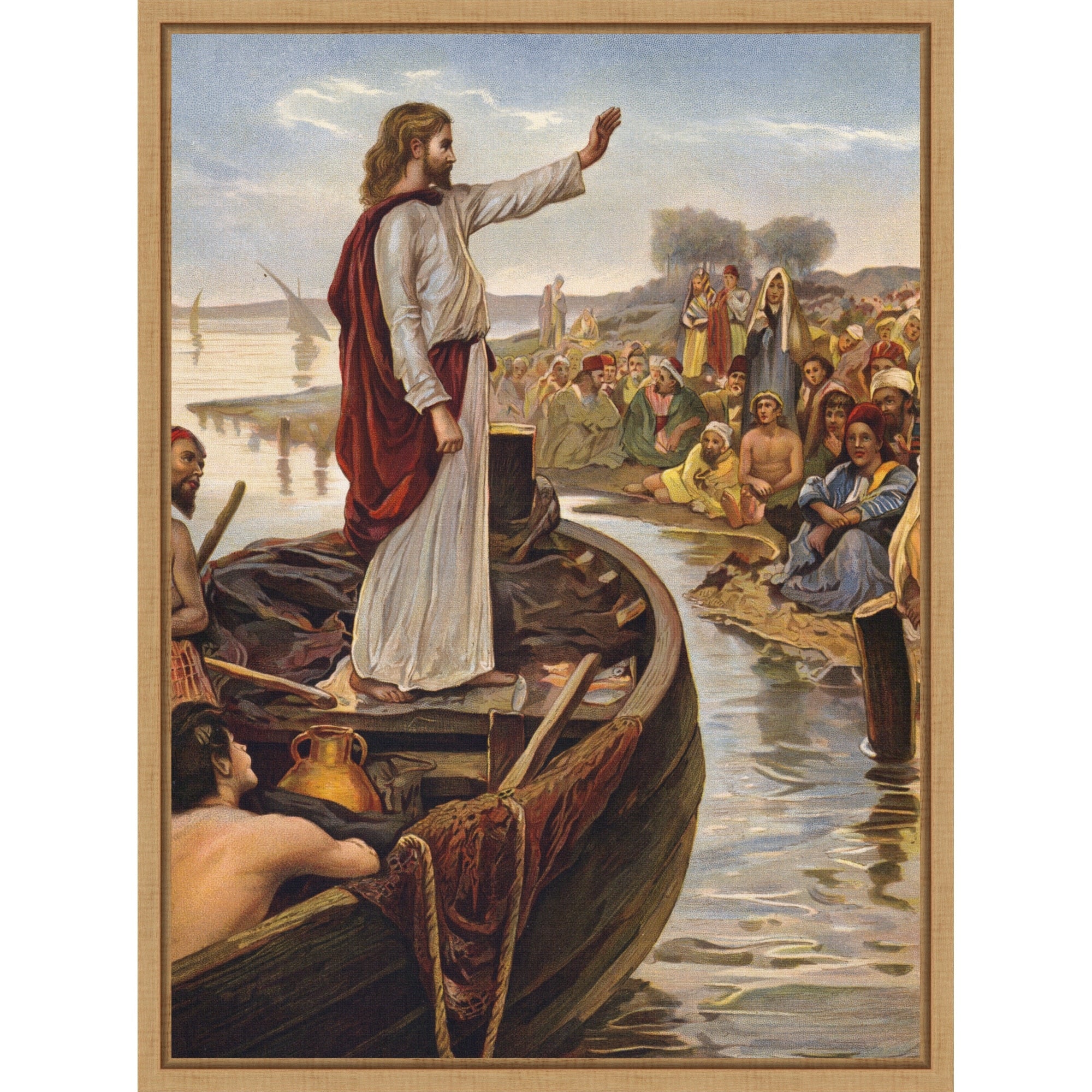 Christ Teaching By The Seaside By English School Framed Canvas Wall Art Print