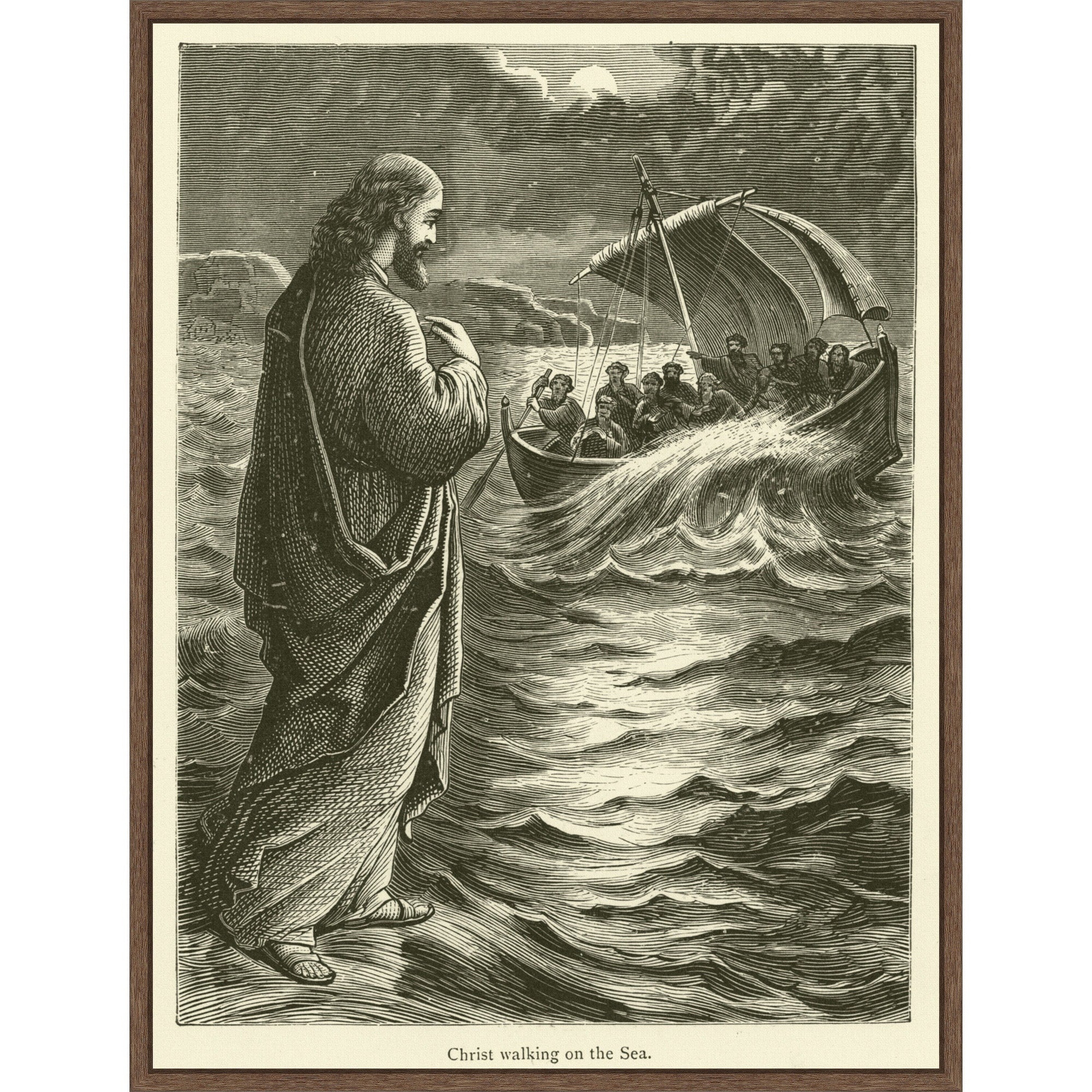 Christ Walking On The Sea By English School Framed Canvas Wall Art Print